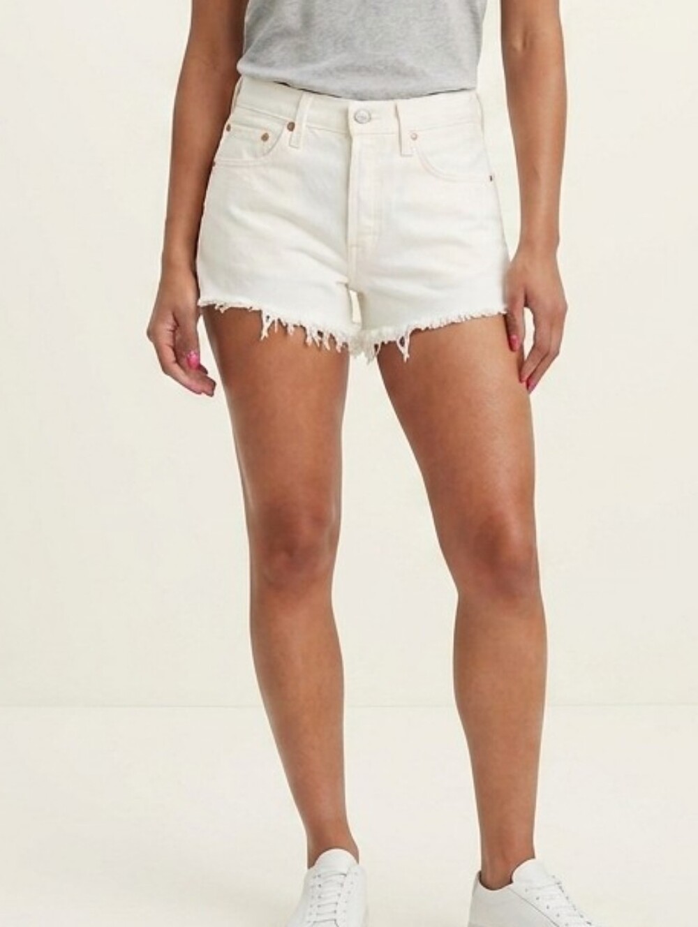 Levi's White Frayed Hem Denim Shorts
